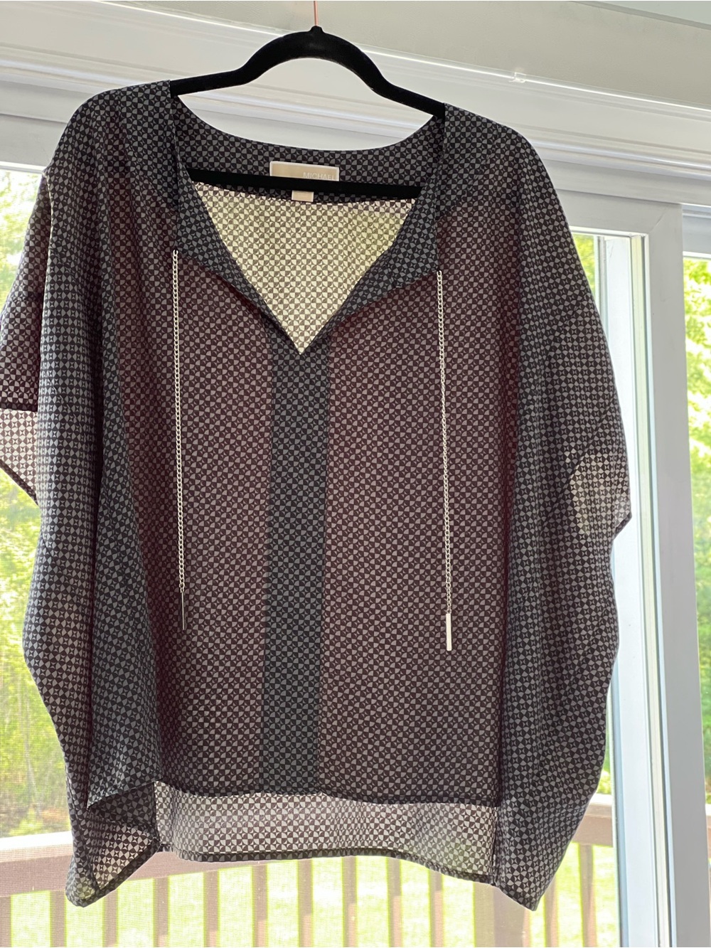 Michael Michael Kors Black Geometric Chain Tassel Kaftan Blouse L/XL